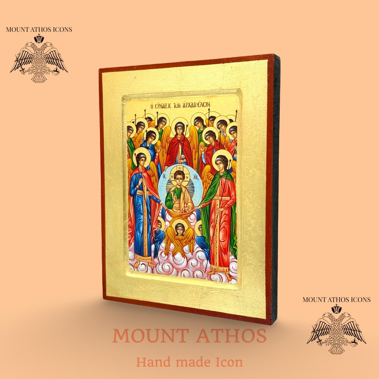 Handmade Byzantine Icon: Synaxis of Archangels, 22K Gold Leaf