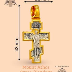 Orthodox Gold Cross Pendant – Archangel Michael & Crucifix – 24K Gold Plated Sterling Silver – Handmade Blessed Jewelry from Mount Athos
