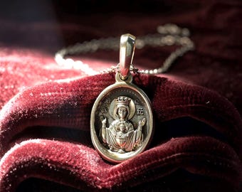 Theotokos Pendant: Sterling Silver Orthodox Necklace, Handcrafted Greek Jewelry