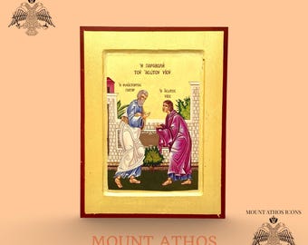 Handmade Byzantine Prodigal Son Icon Orthodox Christian Parable Icon with 22K Gold Leaf