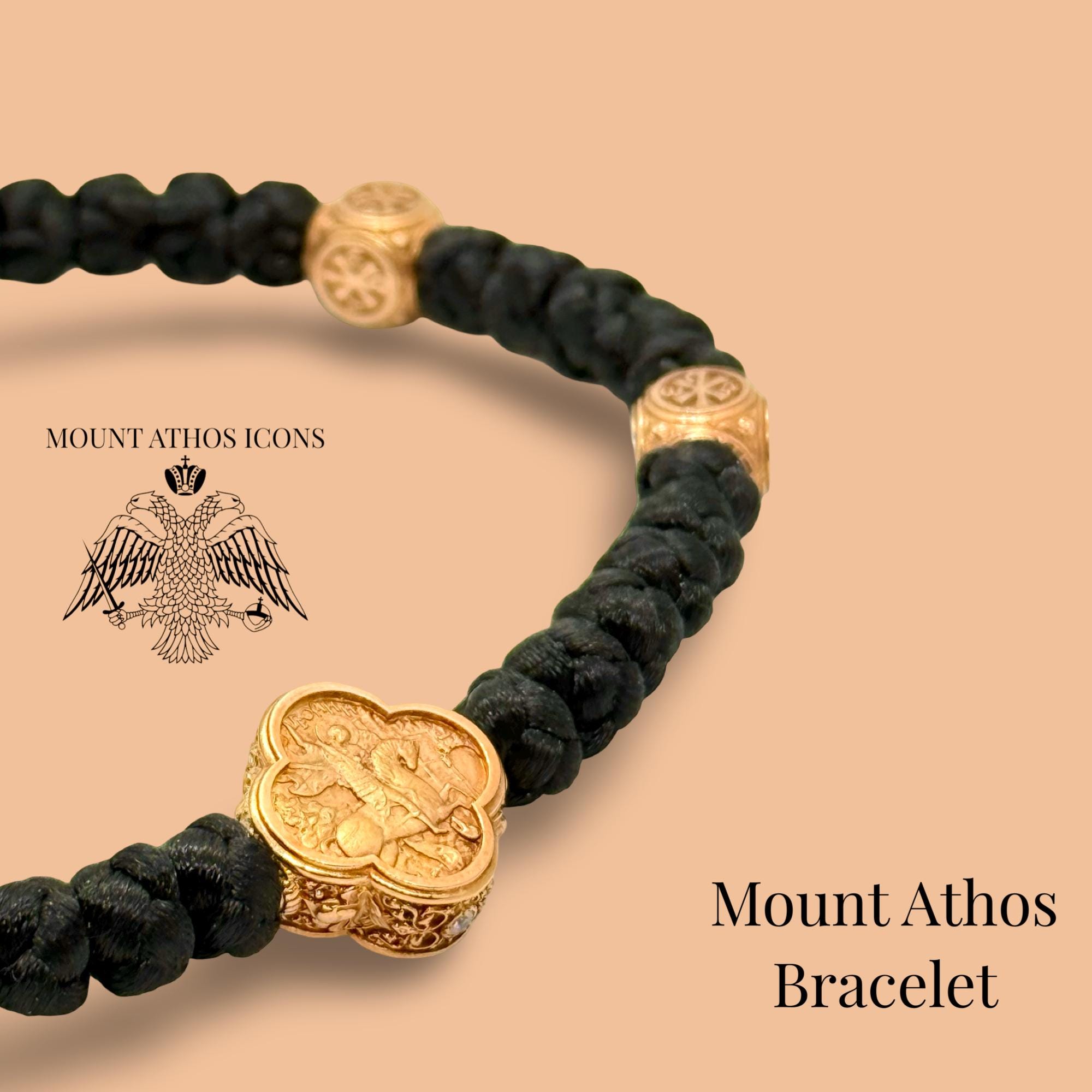 Handmade 14K Rose Gold Orthodox Prayer Bracelet: Saint George