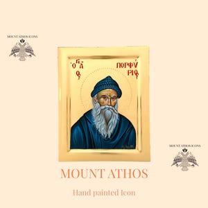 Saint Porphyrios Orthodox Icon • Hand-Painted Byzantine Style • 24K Gold • Modern Greek Saint • Mount Athos Icon