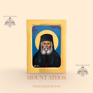 Saint Paisios Icon • Hand-Painted on Mount Athos • 24K Gold Leaf • Byzantine Orthodox Icon • Spiritual Father of Our Times