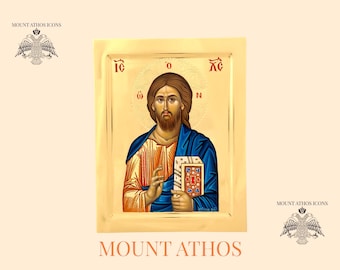 Hand-Painted Jesus Christ Icon: 24K Gold Leaf Byzantine Art