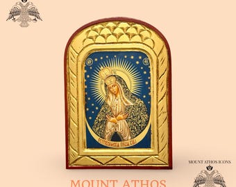 Our Lady of the Gate of Dawn • Premium Carved Icon • 22K Gold Leaf • Orthodox Virgin Mary • Byzantine Art • Handmade Greek Icon