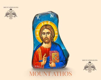 Hand-Painted Jesus Christ Pantocrator Icon: Byzantine Egg Tempera on Linden Wood