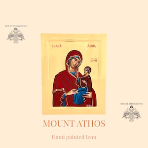 Saint Anna Orthodox Icon • Hand-Painted Byzantine Art • Mother of Theotokos • 24K Gold • Greek Christian Heirloom from Mount Athos