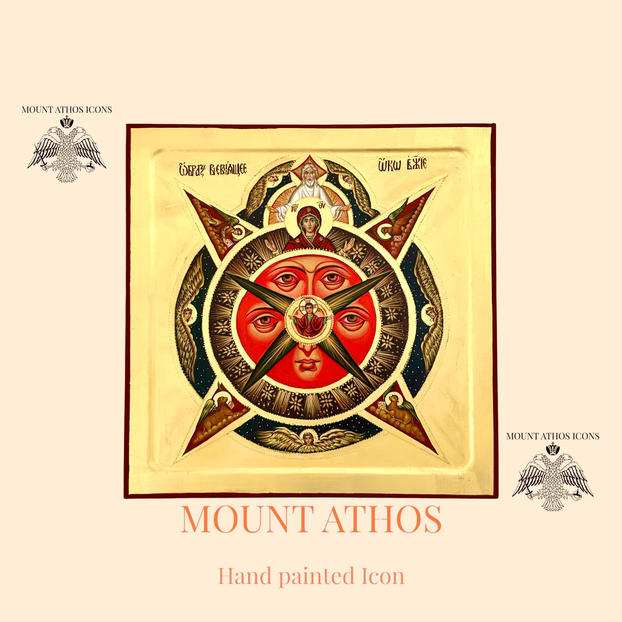 Hand-painted Byzantine Icon: the Eye of God, 22K Gold, Mount Athos