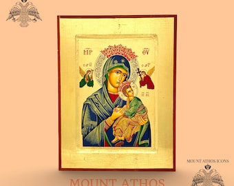 Handmade Theotokos Amolyntos Icon Orthodox Byzantine Virgin Mary Icon with 22K Gold Leaf