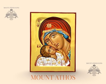 Theotokos Glykophilousa Icon • Hand-Painted Byzantine Orthodox Icon • 22K Gold Leaf • Mount Athos Sacred Art • Spiritual Gift