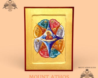 Handgemachte Theotokos unverbrannter Busch-Ikonen-Jungfrau-Maria-Ikone mit Erzengel-byzantinischem christlichem Geschenk
