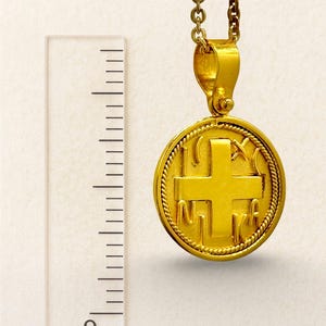 14K Gold Orthodox Pendant • IC XC NIKA Constantine & Helen • Byzantine Cross Medal • Greek Christian Jewelry