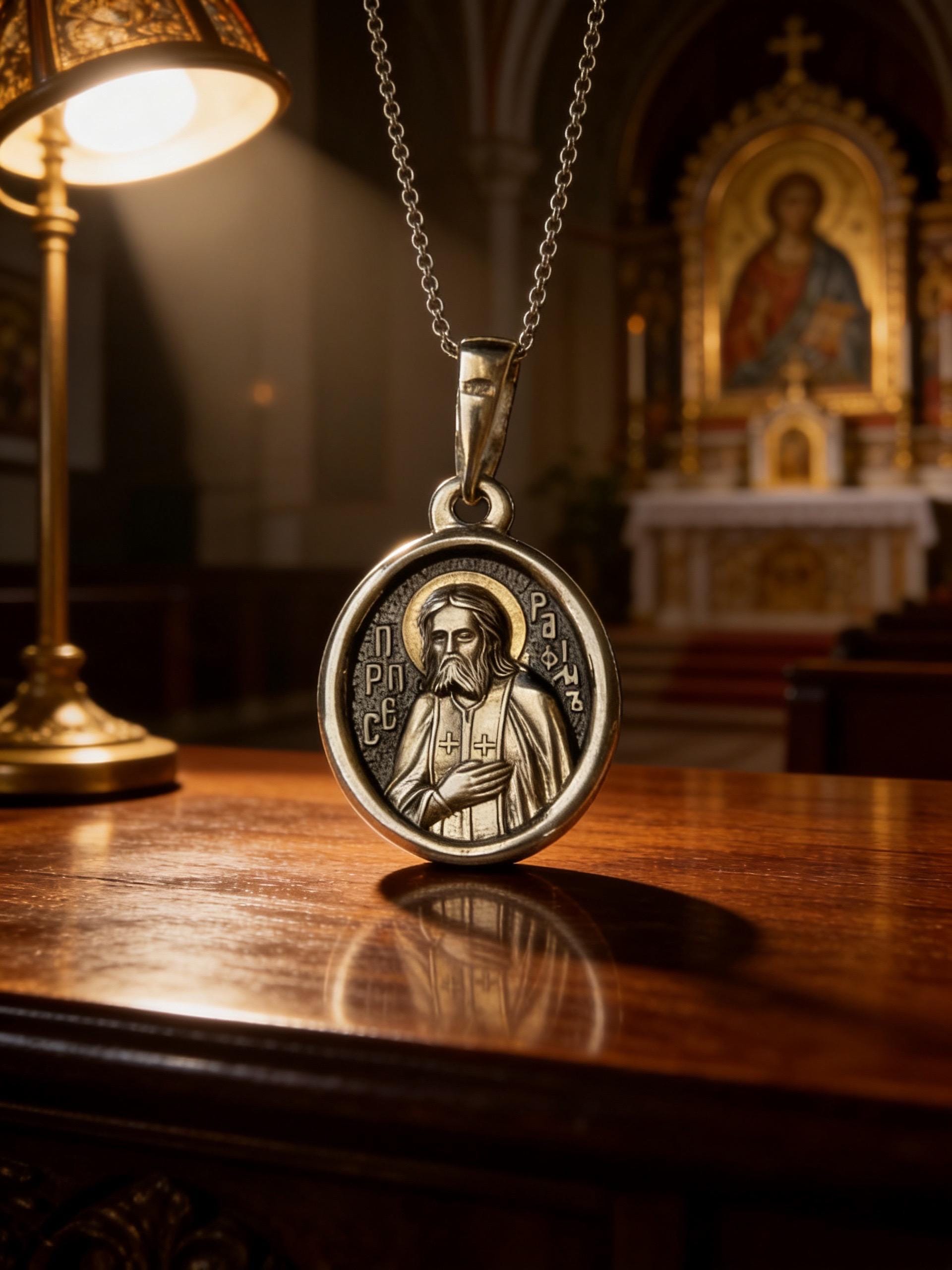 Orthodox Theotokos & Saint Seraphim Pendant 925 Silver | Byzantine