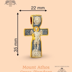Orthodox Cross Pendant – 24K Gold Plated Silver – Archangel Michael & Crucifix – Christian Warrior Cross