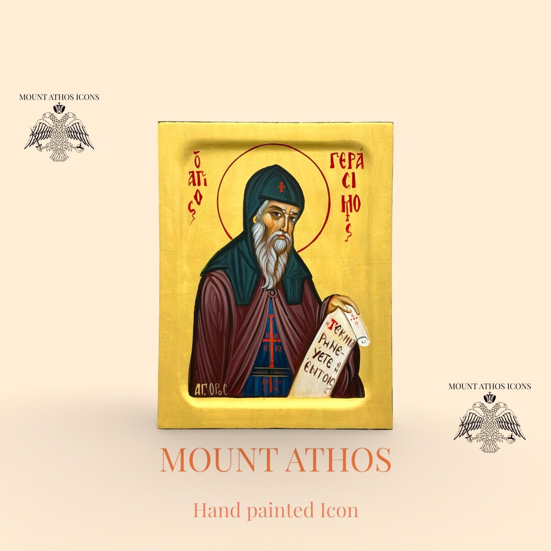 Saint Gerasimos Icon: Hand-painted Byzantine Art With 22K Gold