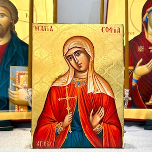 Saint Sophia Icon Hand Painted Icon Religious Gift Mount Athos Gift Icon With Gold 24K Byzantine Art, Orthodox Icon / Greek / Handmade