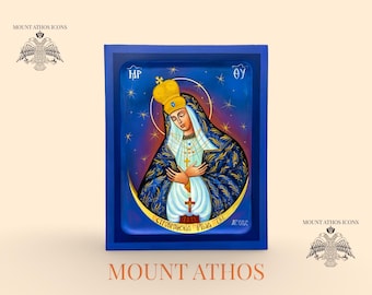 Hand-Painted Theotokos Icon: Gate of Dawn, 22K Gold Byzantine Art