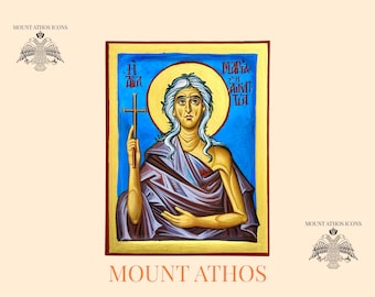 エジプトのマリアのイコン：22Kゴールドの手描きビザンチン美術