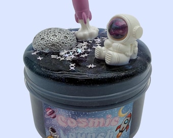 Thick Glossy Galaxy Slime, Indigo Shimmer, Astronaut Rocket Topper