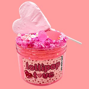 Lollipop Love Slime | Pink Bingsu Slime & Clay Kit | Crunchy Clear Slime | DIY Butter Slime | Scented Slime with Charms