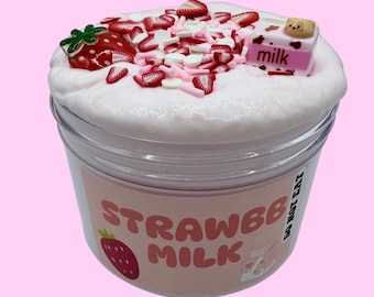 Strawbb Milk Slime: Strawberry Scented Glossy Slime with Charms