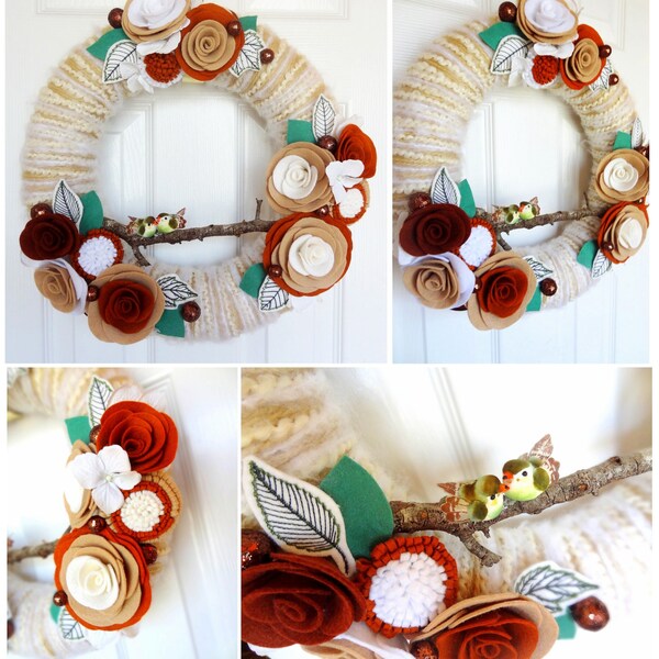 S'mores 10 inch- The Original Felt Yarn Wreath - Chocolate Inspired Door Decoration in Marshmallow and Cracker Colors