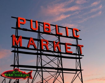 Pike Place Public Market Sign, Seattle Travel Photo Print