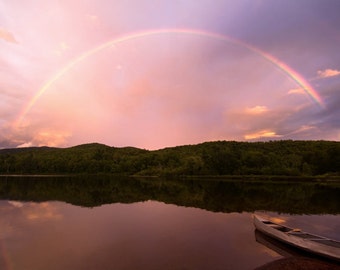 Rainbow Photo - Vermont Lake and Mountains Photo - "Timing is Divine" - Nature Landscape Photography Print