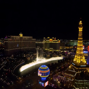 Las Vegas Strip and Fountains Skyline View -  Art Print of Las Vegas Blvd - Color or Black and White