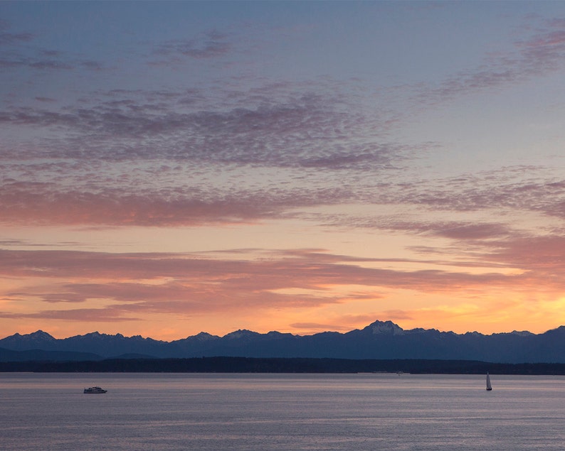 Seattle's Puget Sound Sunset Travel Photo Print image 1