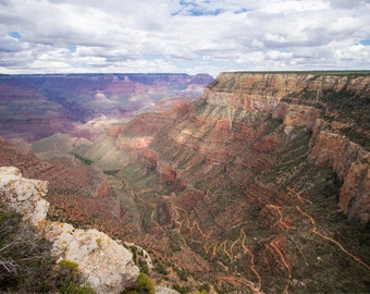 Grand Canyon Bright Angel Trail Photo - Arizona Hiking Photograph Print