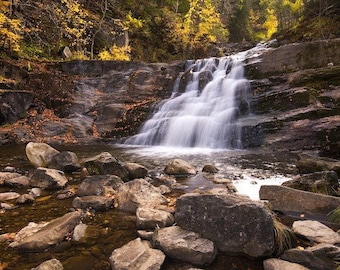 Connecticut Waterfall in Autumn - "Kent Falls" - Color Nature Photo Print - New England Foliage Art