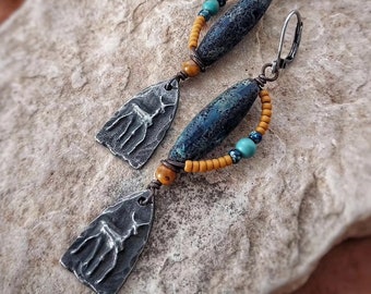 Beaded earrings, boho earrings, petroglyph earrings