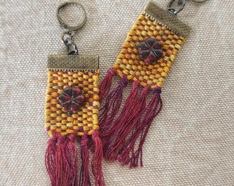 Hand Woven Beaded Fringe Earrings: Czech Glass Flower, Summer Jewelry