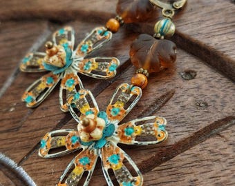 Boho filigree flower earrings: hand painted, colorful and lightweight, magazine feature