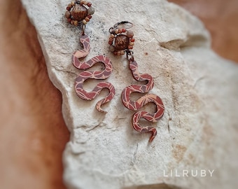Washi Tape Snake Earrings: Czech Glass Boho Jewelry