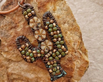 Desert cactus pendant, beaded artisan jewelry, desert inspired, wire wrapped, rustic jewelry,  Southwestern