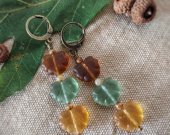 Böhmische Glasblatt Ohrringe, Boho Herbstfarben