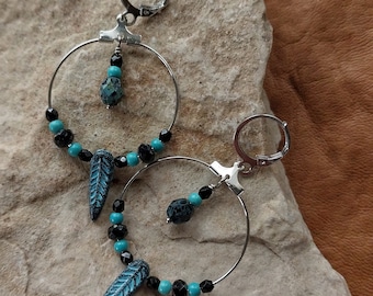 Hoop earrings, boho earrings, beaded hoop earrings