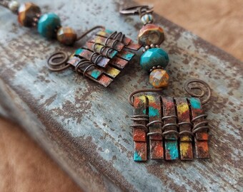 Primitive earrings, wearable art, found object jewelry, artisan jewelry