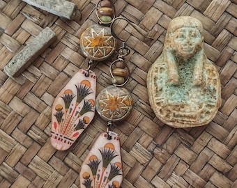 Washi Tape Egyptian Lotus Earrings: Beaded Boho Jewelry