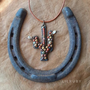 Beaded cactus pendant, Fall color stone beads, beaded artisan jewelry,desert inspired, boho jewelry, cowgirl, Southwestern