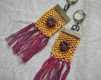 Hand woven beaded earrings, fringe earrings, lightweight earrings, Summer jewelry