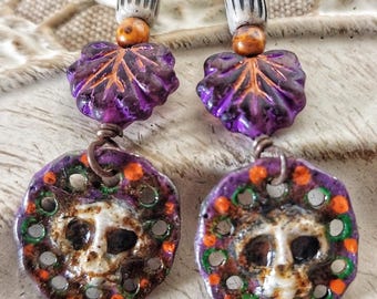 Weathered skulls, hand painted skull earrings, goth jewelry, Halloween
