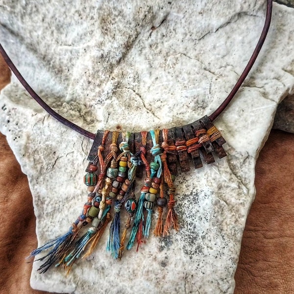 Primitive necklace, wearable art, found object jewelry