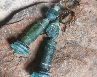 Pendientes colgantes romanos de cuentas de vidrio, estilo primitivo, vidrio antiguo