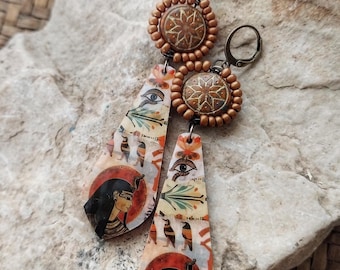 Cleopatra Earrings: Washi Tape Art, Czech Glass Beads