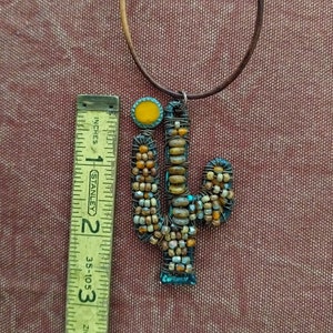 Rustic Beaded Cactus Pendant, Beaded Artisan Jewelry, Desert Inspired ...