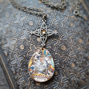 Globe pendant, Astrological jewelry, pendant necklace, washi tape art, medieval style