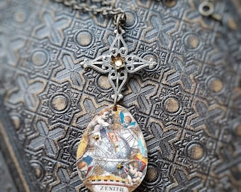 Globe pendant, Astrological jewelry, pendant necklace, washi tape art, medieval style